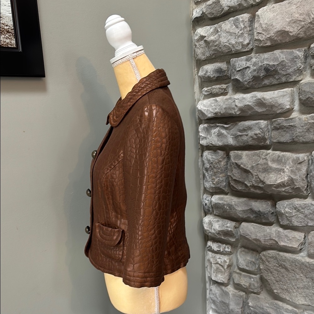 Trina Turk Brown Croc-Embossed Women's Jacket, Size 8 - Picture 2 of 5